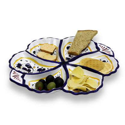 ORVIETO BLUE ROOSTER: Snack Tray Fiore/Shell - Six Compartments