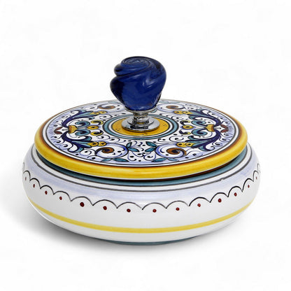 JEWERLY BOX: Authentic Deruta Keepsake Round Box with Murano Knob - RICCO DERUTA design