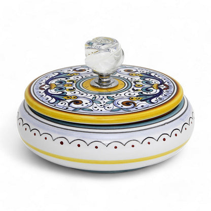 JEWERLY BOX: Authentic Deruta Keepsake Round Box with Murano Knob - RICCO DERUTA design