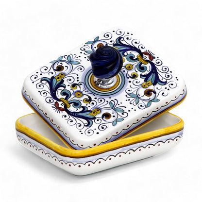 JEWERLY BOX: Authentic Deruta Keepsake Rectangular Box with Murano Knob - RICCO DERUTA design