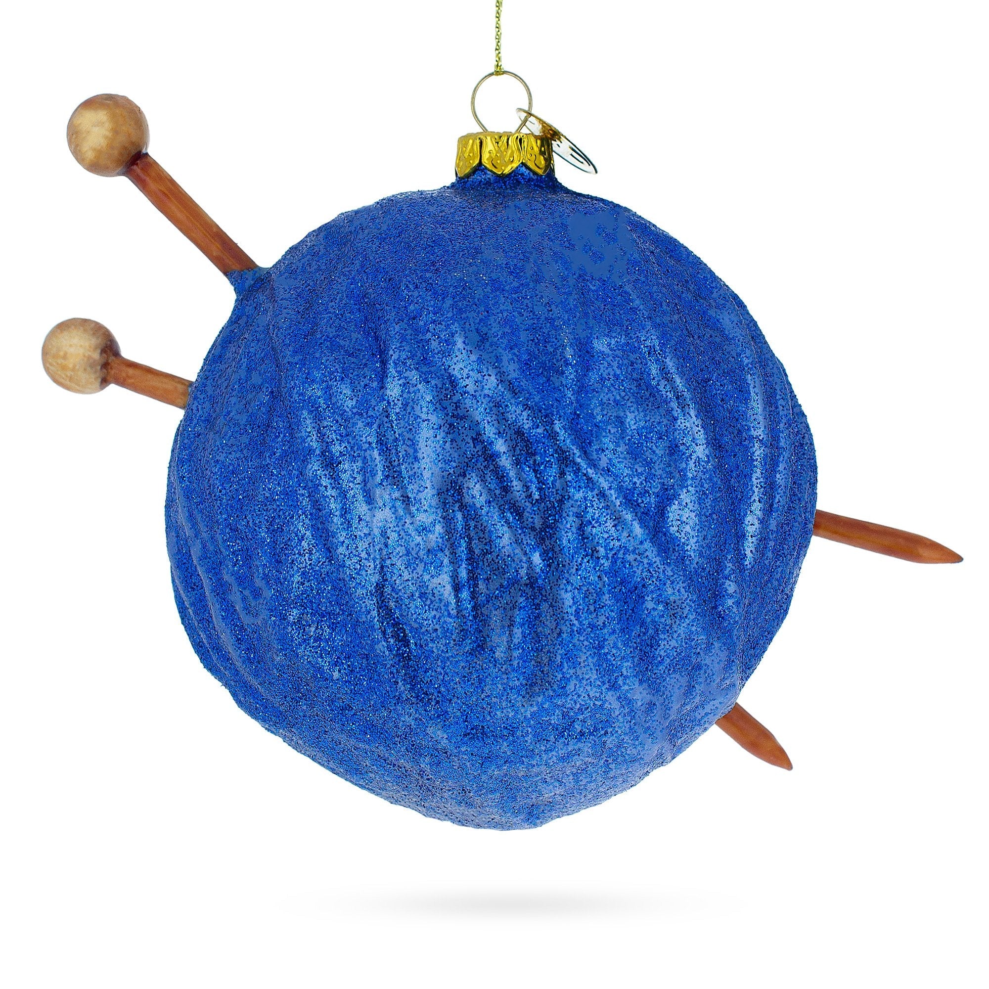 Blue Yarn Ball and Sticks Glass Christmas Ornament BestPysanky
