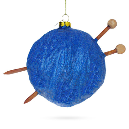 Blue Yarn Ball and Sticks Glass Christmas Ornament BestPysanky