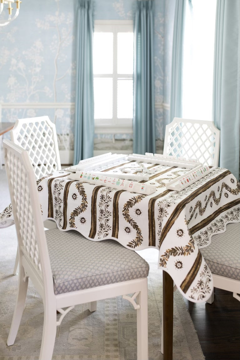 Scalloped Square Table Topper | Boxwood Garden - Espresso