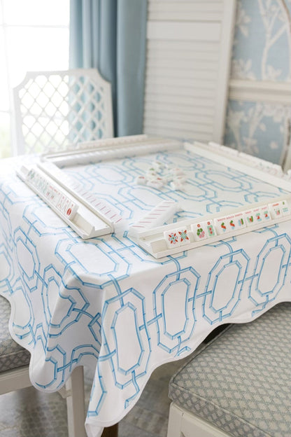 Scalloped Square Table Topper | Sky Blue Bamboo Chain