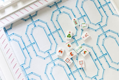 Scalloped Square Table Topper | Sky Blue Bamboo Chain