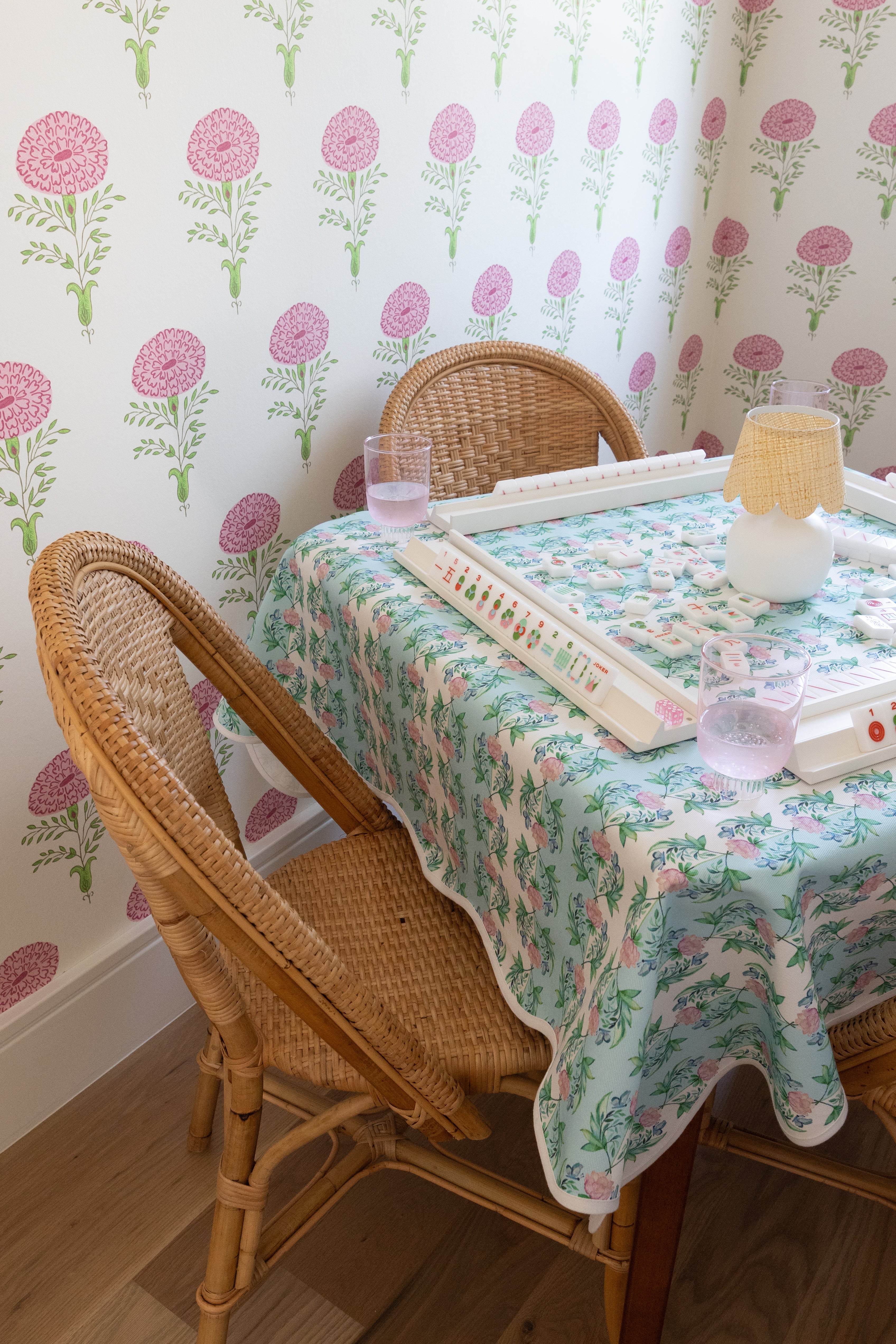Scalloped Square Game Table Topper | Garden Rose