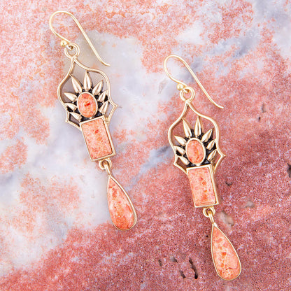 Albie Orange Sponge Coral and Golden Drop Earrings Barse Jewelry
