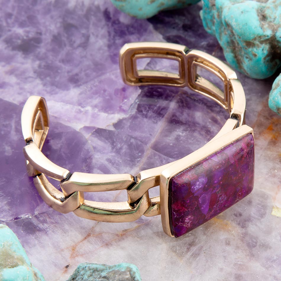 Purple Turquoise Golden Cuff Bracelet Barse Jewelry