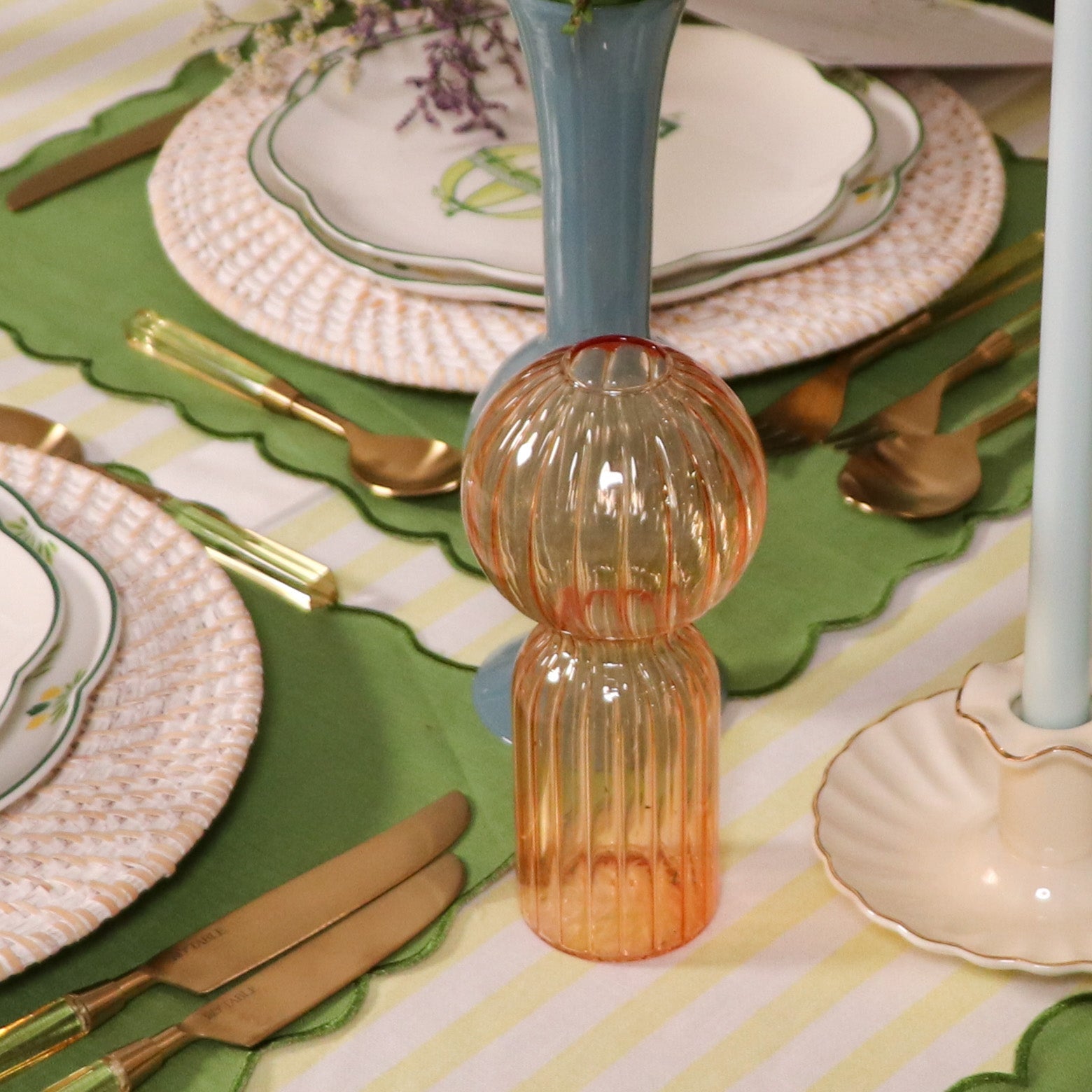 Apricot Ribbed Vase - Pair Ro'Table