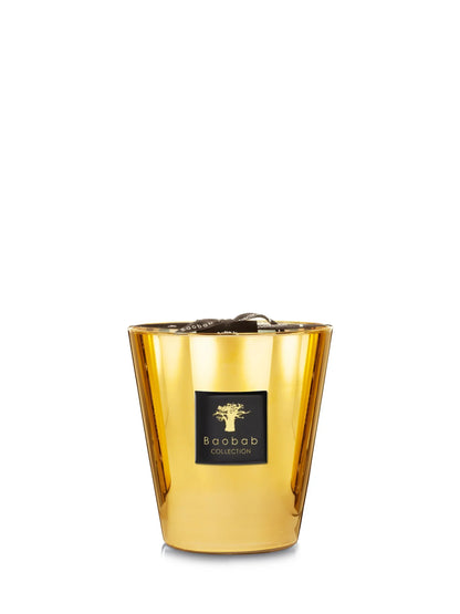 Baobab Collection Aurum scented candle in golden glass, perfect for elegant interiors and special occasions.