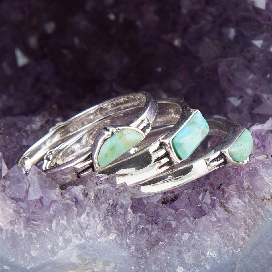 Triple Stack Shaped Turquoise and Sterling Silver Ring Set Barse Jewelry