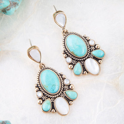 Barcelona Turquoise and Mother of Pearl Post Drop Earrings Barse Jewelry