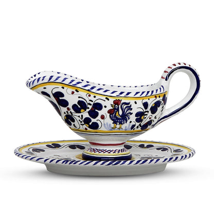 ORVIETO BLUE ROOSTER: Gravy Sauce Boat with Tray