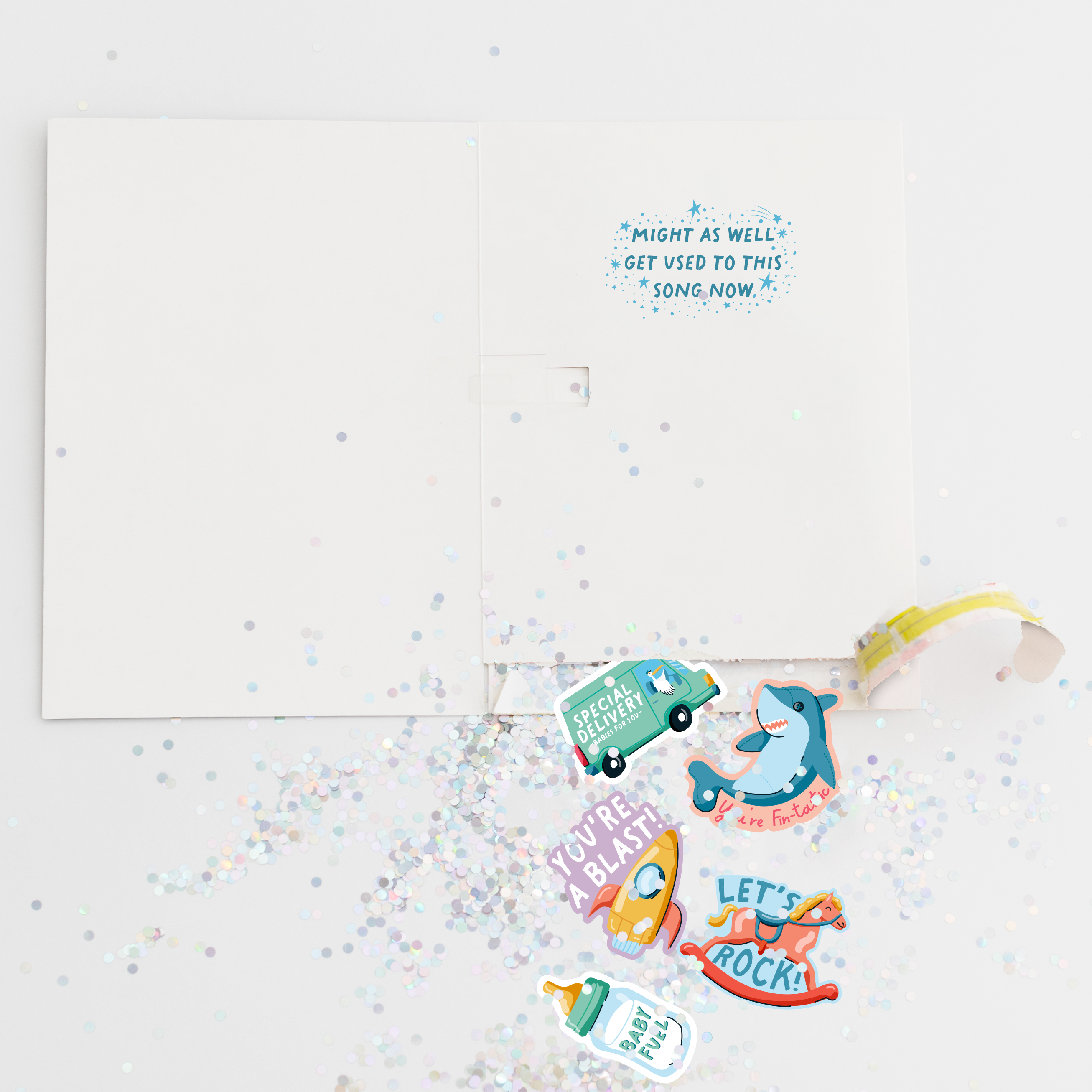 Endless Baby Shower Card Glitter and Sticker Surprise Joker Greeting