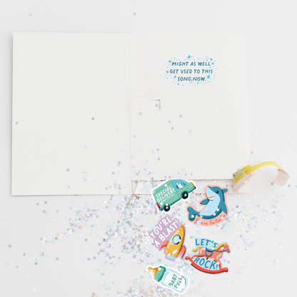 Endless Baby Shower Card Glitter and Sticker Surprise Joker Greeting