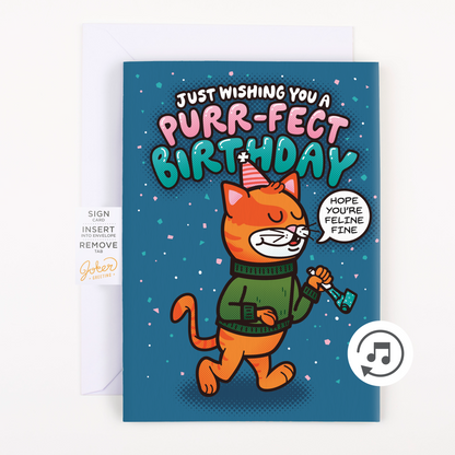 Endless Cool Cat Birthday Card with Glitter Joker Greeting