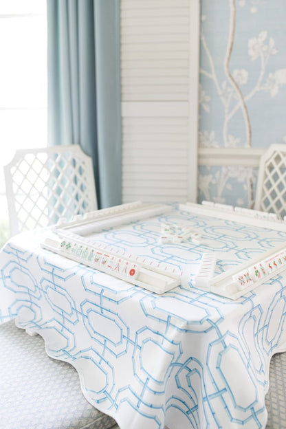 Scalloped Square Table Topper | Sky Blue Bamboo Chain