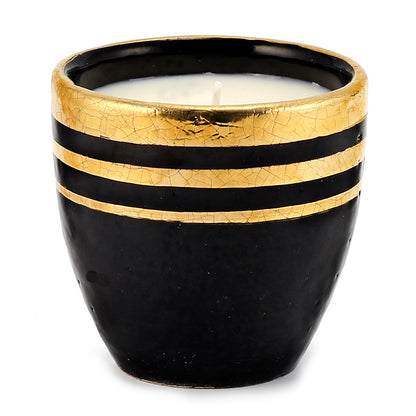 DERUTA MILANO: Large Candle Black with Hand Painted Pure Gold Stripes
