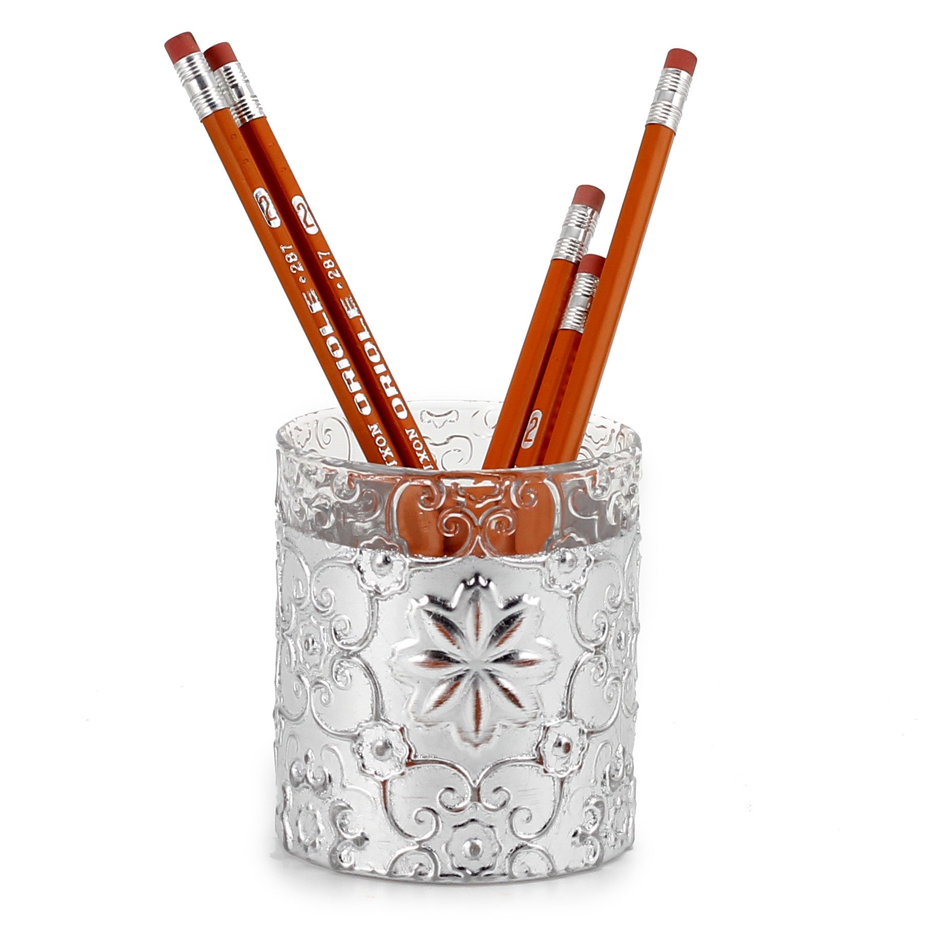 CRYSTAL CANDLES: Bass relief Design with Silver Leaf finish ~ (10 Oz)