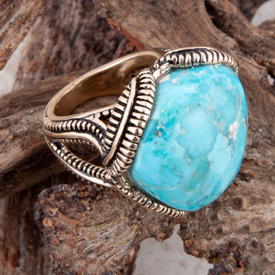 Corinth Blue Turquoise and Golden Statement Ring Barse Jewelry