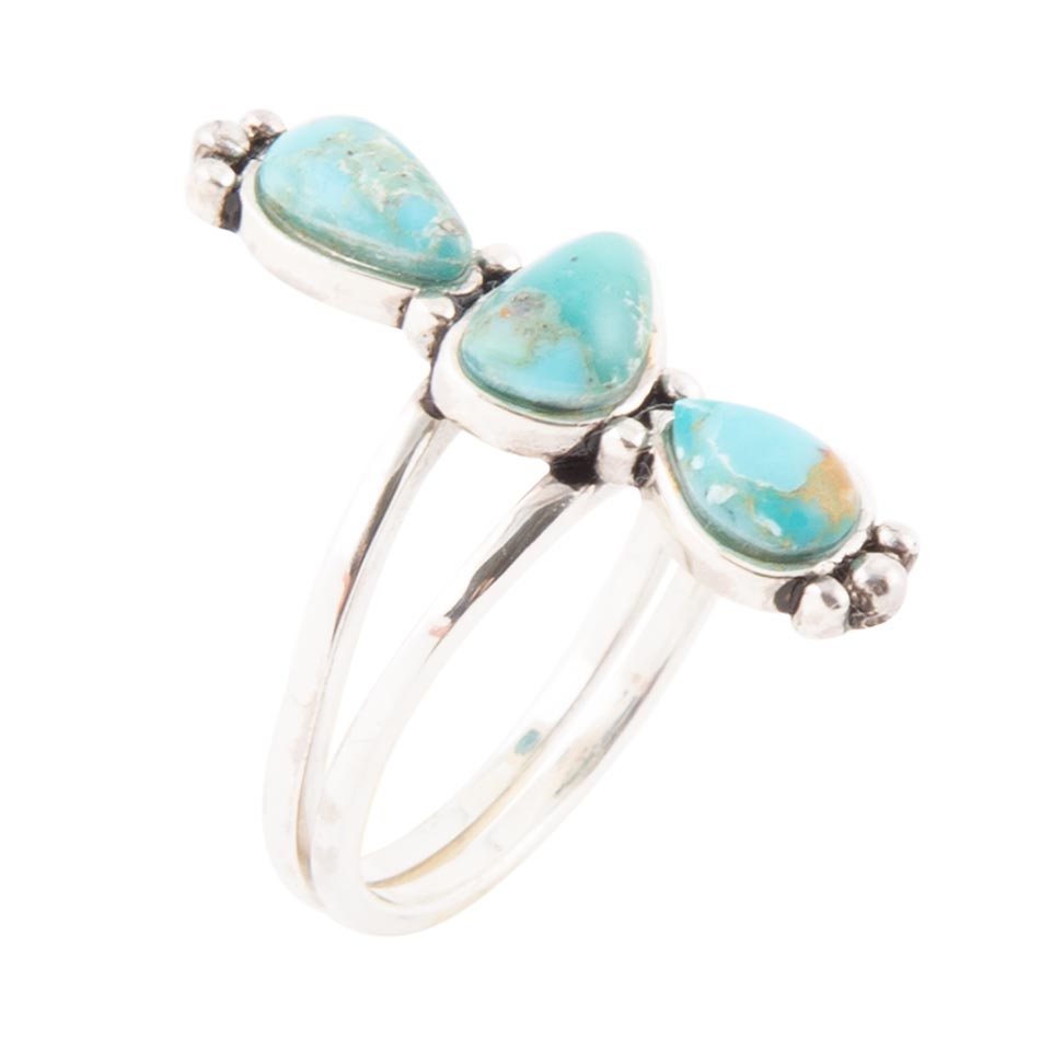 Linear Triple Stone Blue Turquoise and Sterling Silver Ring Barse Jewelry