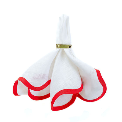 Linen Scalloped Square | Lily White with Rosebud Red