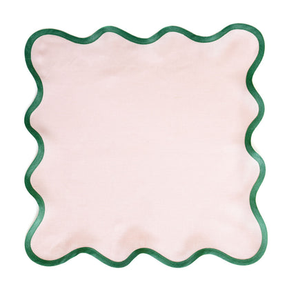 Linen Scalloped Square | Peony Pink with Pine Green