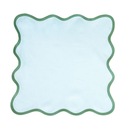 Linen Scalloped Square | Sky Blue with Pine Green