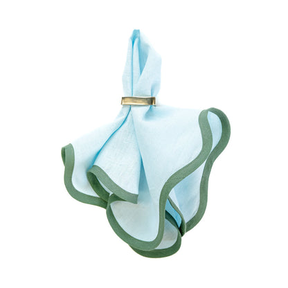 Linen Scalloped Square | Sky Blue with Pine Green