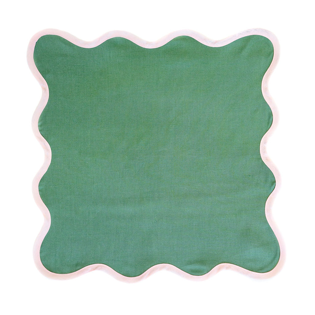 Linen Scalloped Square | Pine Green with Peony Pink