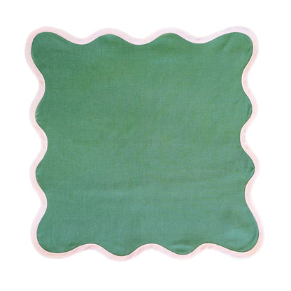 Linen Scalloped Square | Pine Green with Peony Pink