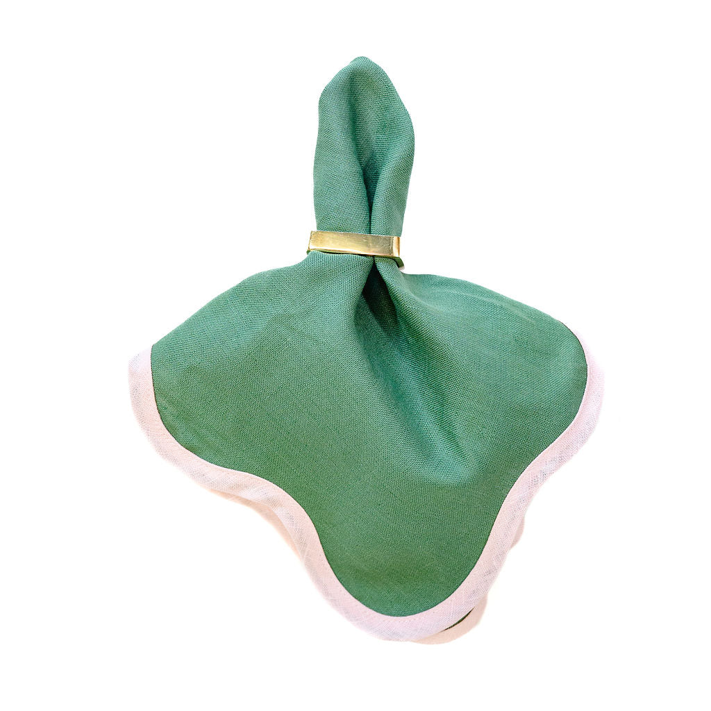 Linen Scalloped Square | Pine Green with Peony Pink