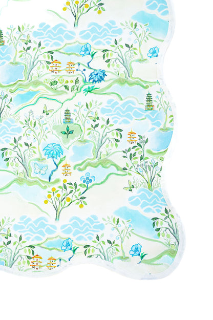 Scalloped Square Table Topper | Blue Pagoda