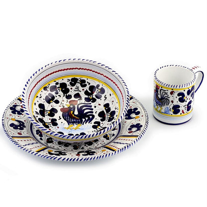 ORVIETO BLUE ROOSTER: Pre Pack Dinner Plate + Coupe Bowl + Mug