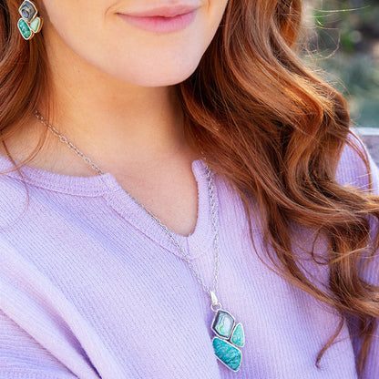 Blue Abalone Fire Sterling Silver Cluster Pendant Necklace Barse Jewelry