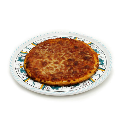 ORVIETO GREEN ROOSTER: Deruta Pizza Plate - Cake or Cheese Platter.