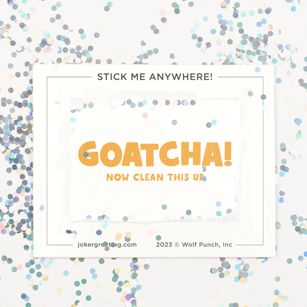 Hide & Prank Goat Glitter Trap Joker Greeting