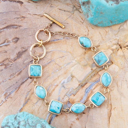 Genuine Blue Turquoise Hammered Golden Link Bracelet Barse Jewelry