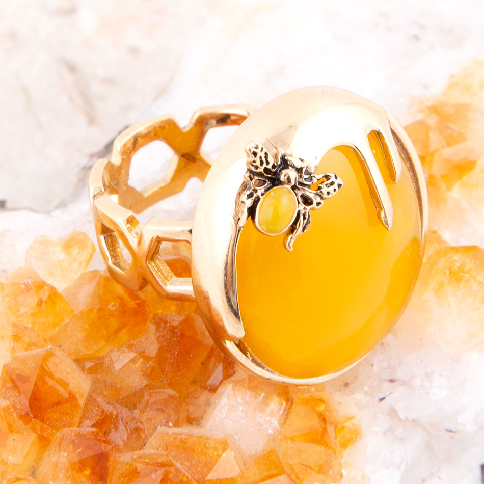 Honey Bee Yellow Agate Golden Ring Barse Jewelry