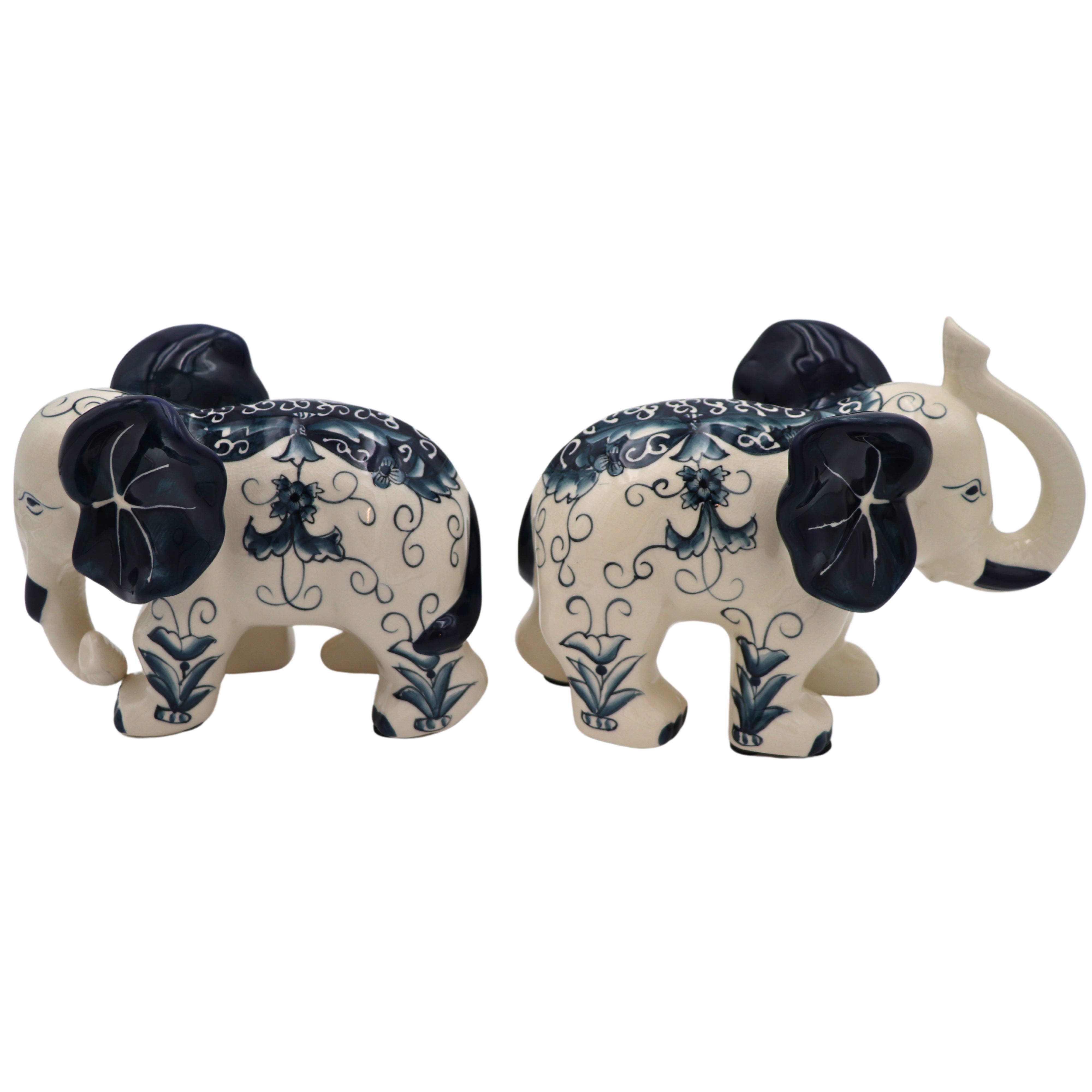 Hand-painted Embera and Nyala Elephants - Pair Ro'Table
