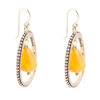 Inline Orange Jade Drop Golden Earrings Barse Jewelry