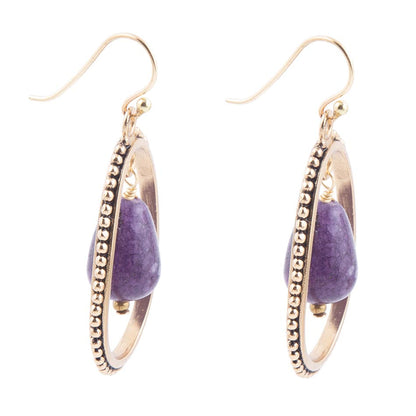 Inline Purple Jade Drop Golden Earrings Barse Jewelry
