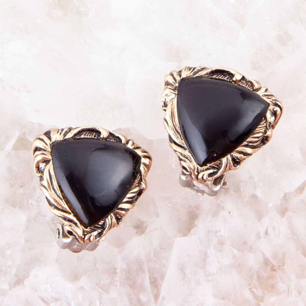 Jacquard Black Onyx Golden Earrings Barse Jewelry