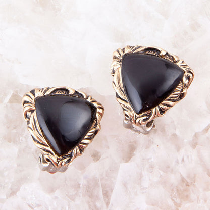 Jacquard Black Onyx Golden Earrings Barse Jewelry