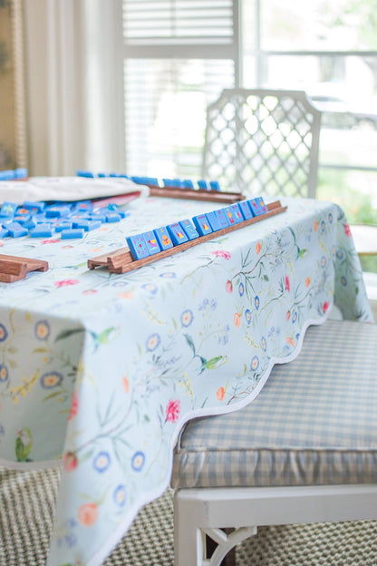 Scalloped Square Table Topper | Jardin de Fleurs - Sage