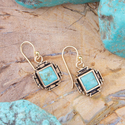 Blue Turquoise Golden Aztec Earrings Barse Jewelry