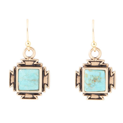 Blue Turquoise Golden Aztec Earrings Barse Jewelry