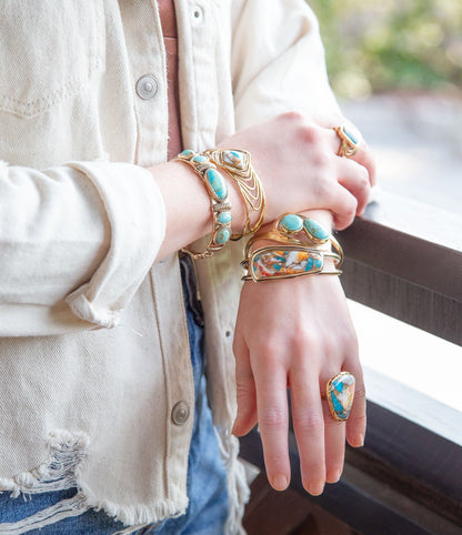 Simplicity Refined Blue Spiny Oyster/Turquoise Golden Bracelet Barse Jewelry