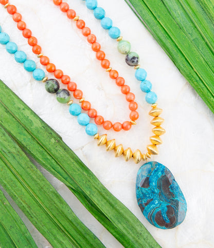 Mandy Orange and Blue Jasper Pendant Statement Necklace Barse Jewelry