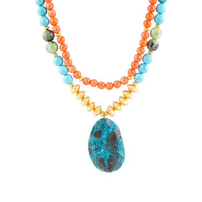 Mandy Orange and Blue Jasper Pendant Statement Necklace Barse Jewelry